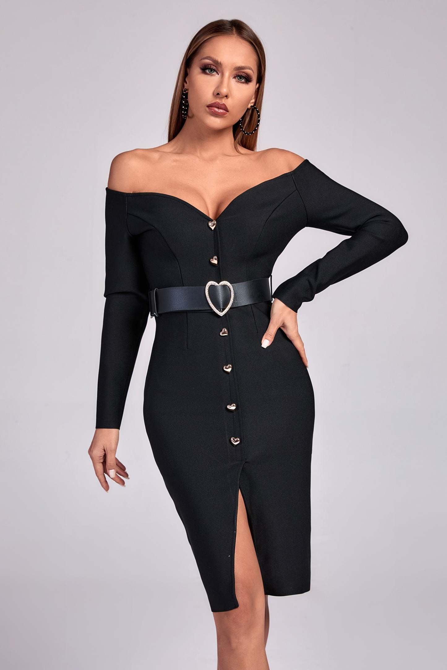 Blanca Off Shoulder Midi Bandage Dress - Bellabarnett