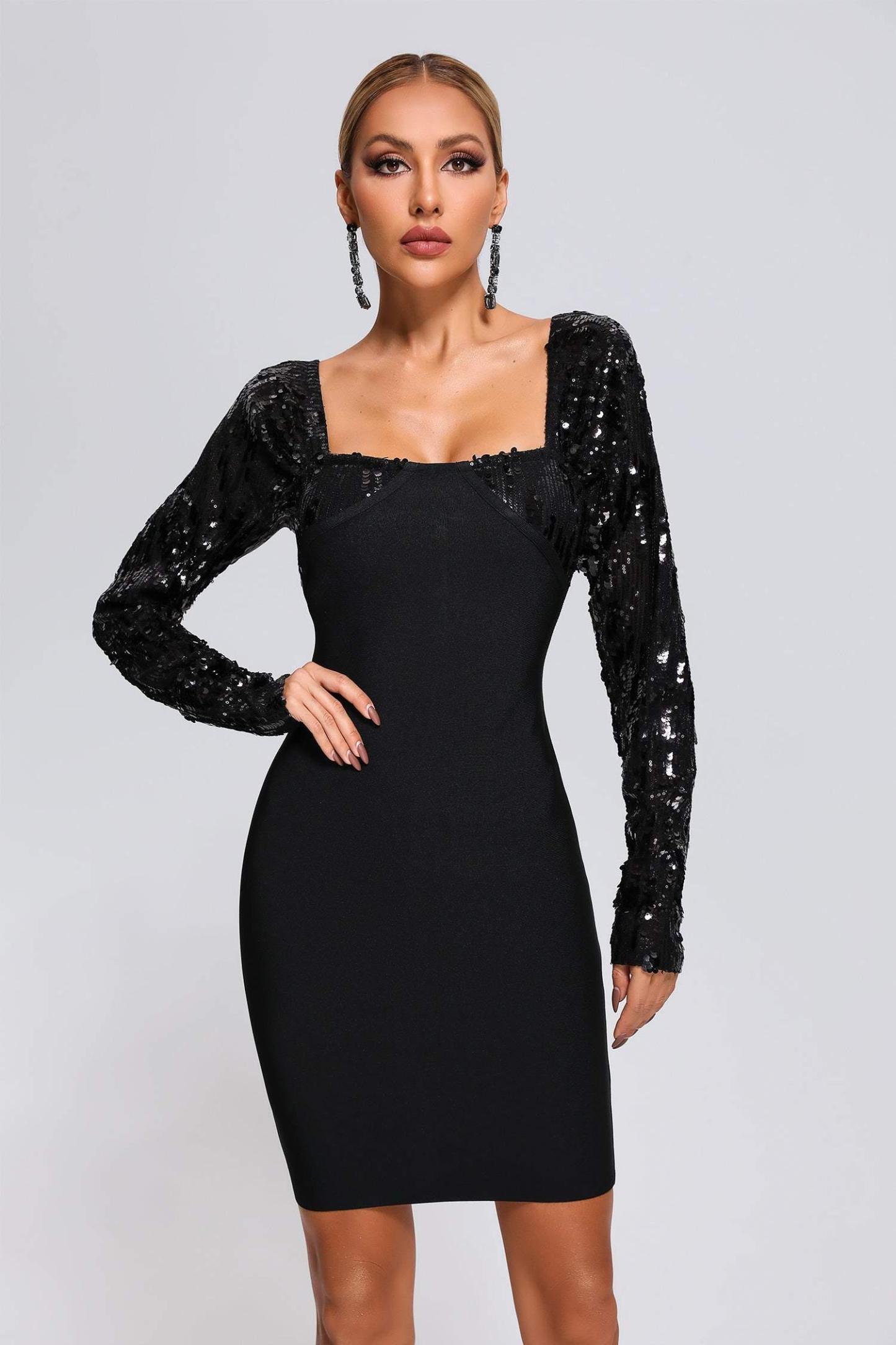 Olive Sequin Mini Bandage Dress - Bellabarnett