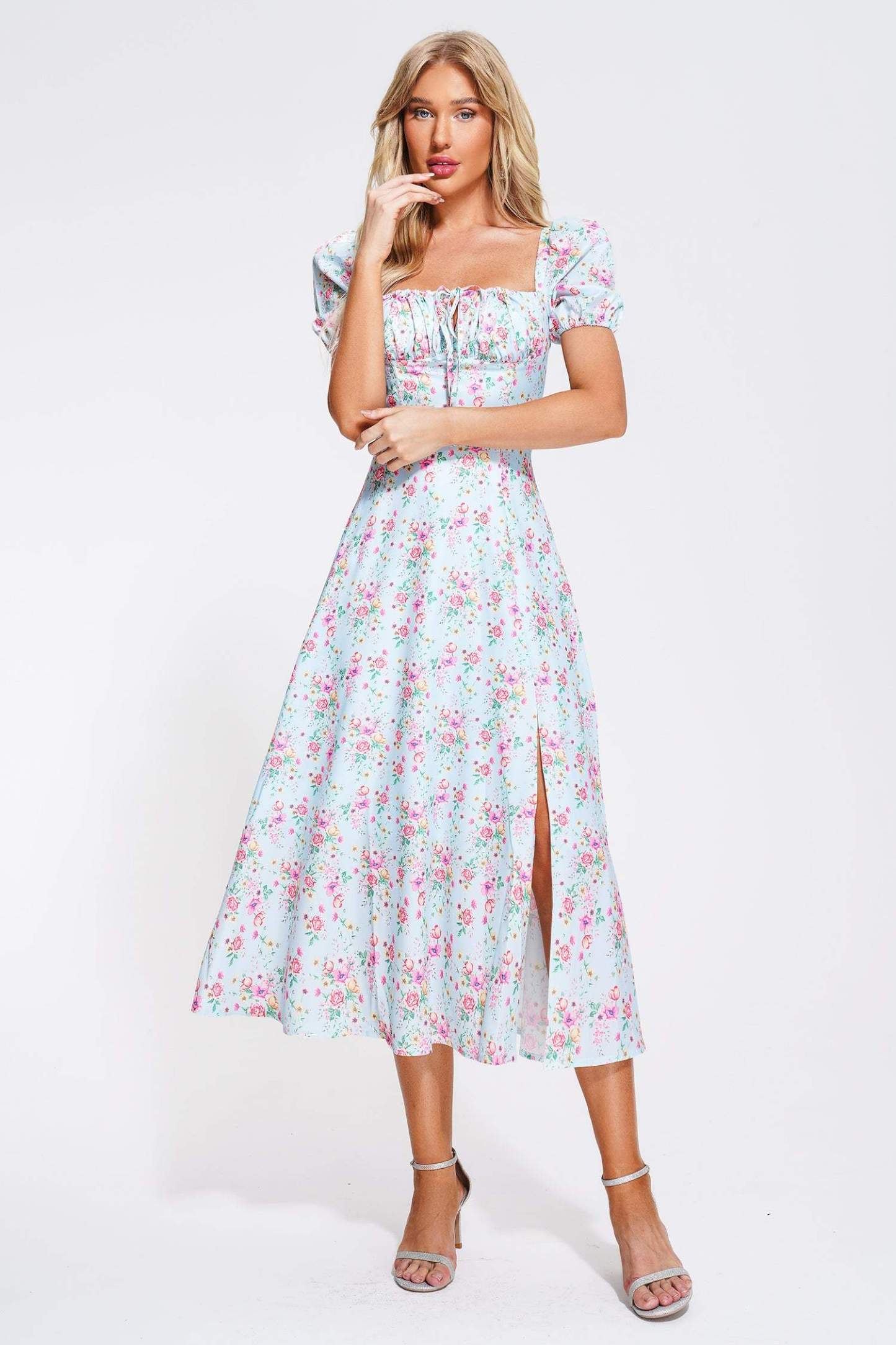 Triasa Puff Sleeve Floral Midi Dress