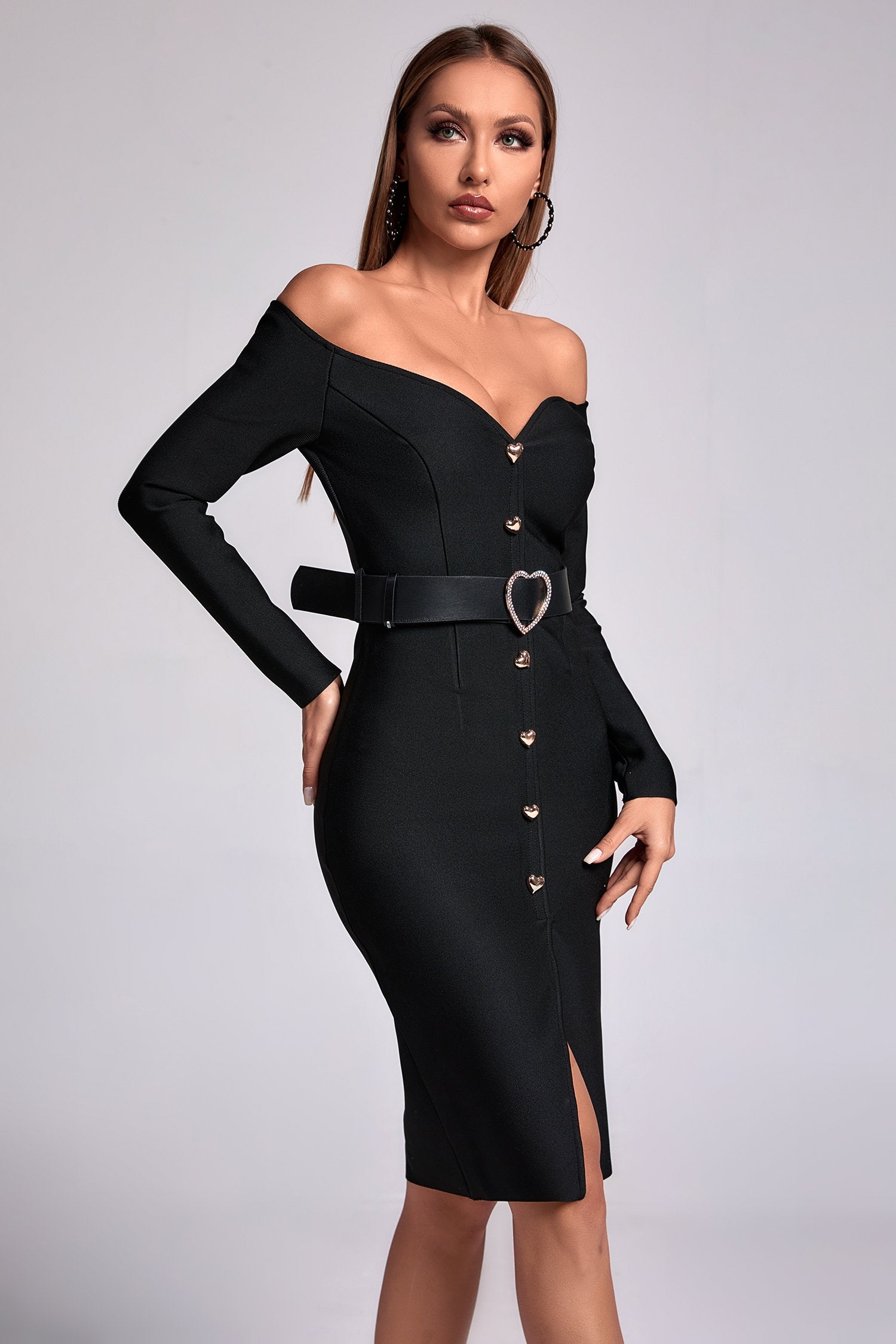Blanca Off Shoulder Midi Bandage Dress - Bellabarnett