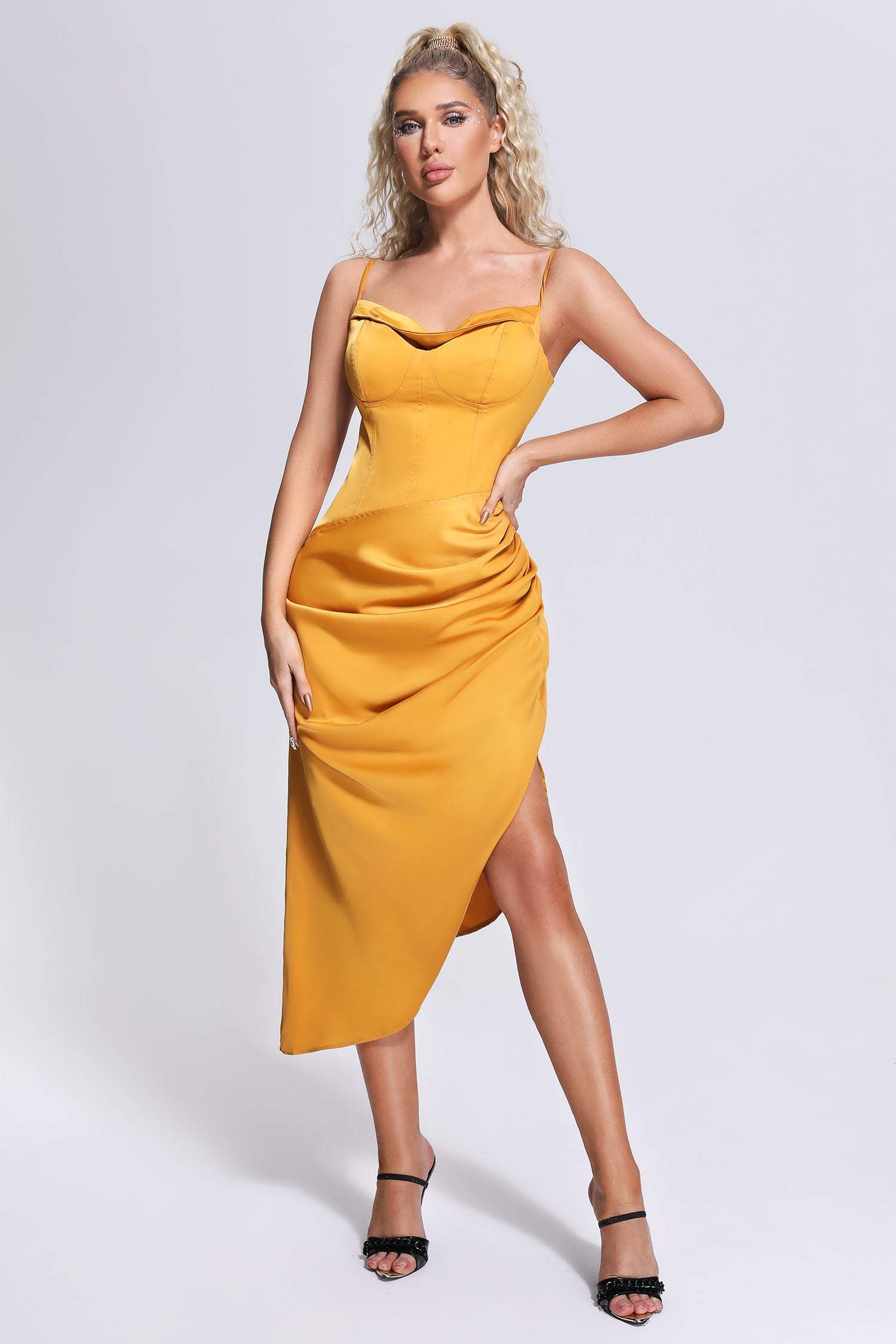 Naya Satin Ruched Midi Dress