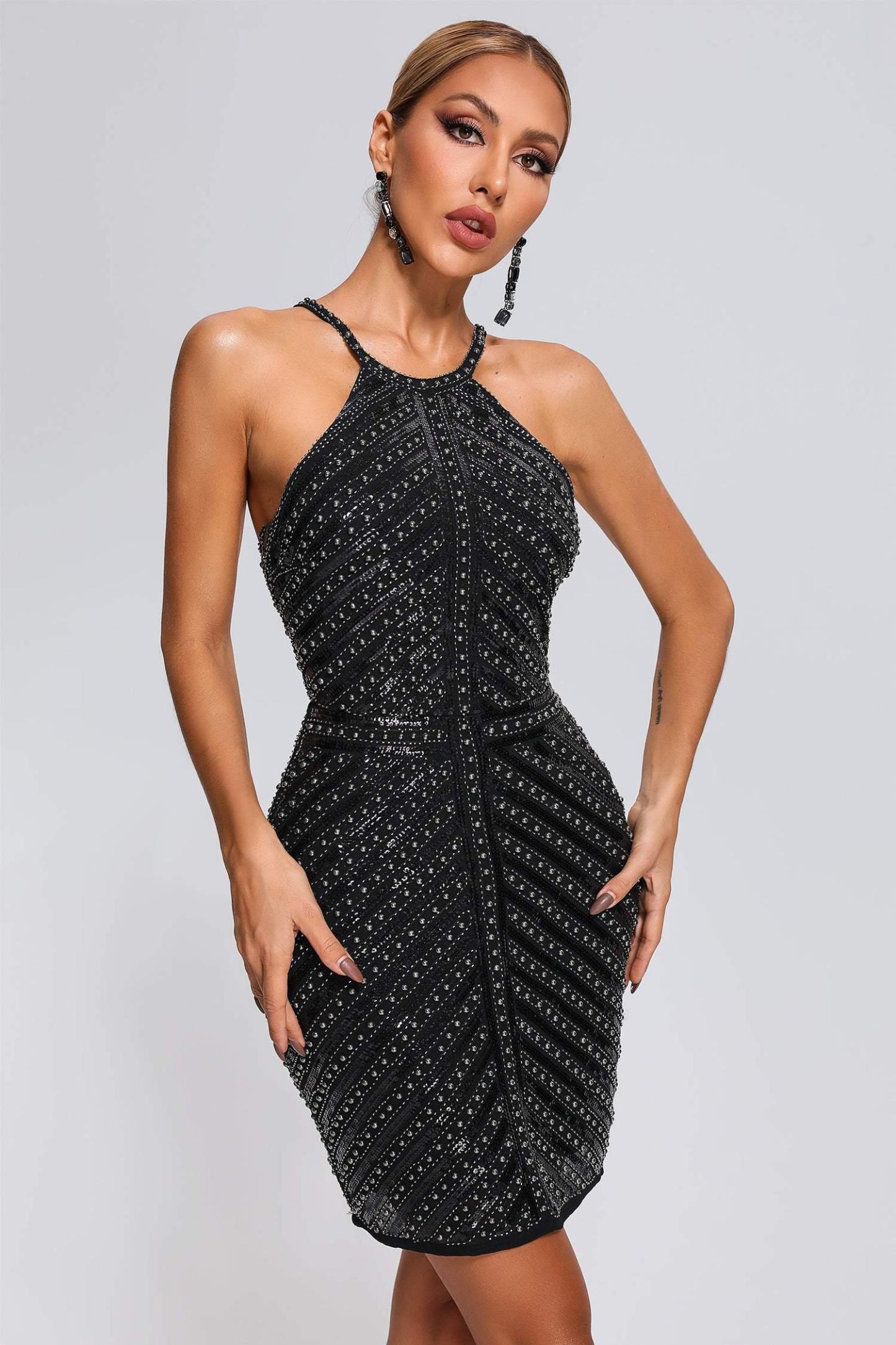 Saturn Halter Embellished Mini Dress - Bellabarnett