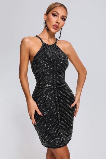 Saturn Halter Embellished Mini Dress - Bellabarnett