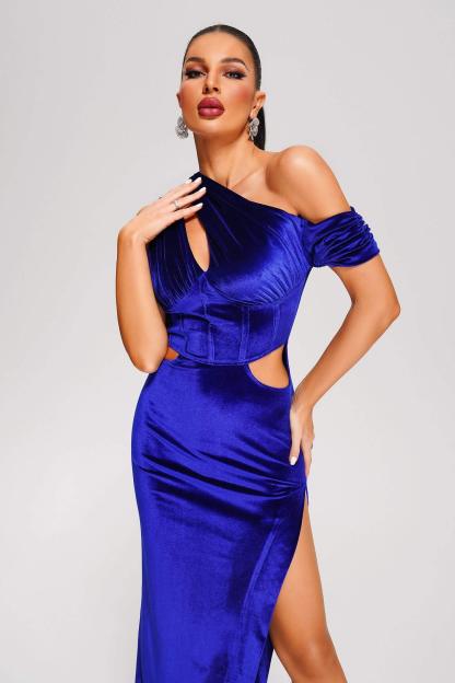 Farco Cutout Velvet Slit Midi Dress - Bellabarnett