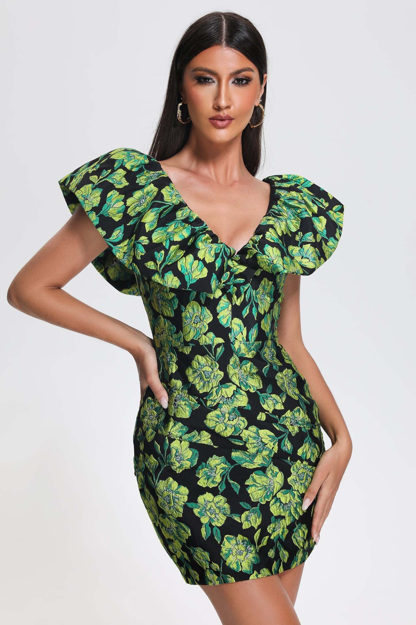 Mary Jacquard Backless Mini Dress - Green