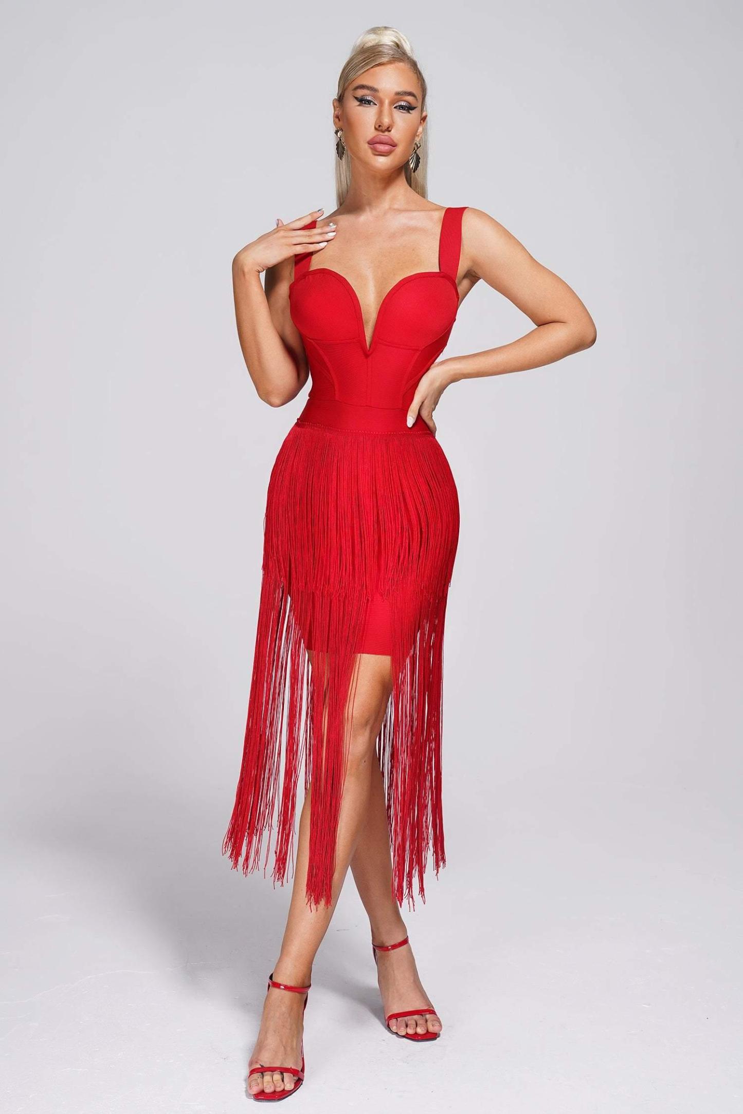 Cersih Tassel Midi Bandage Dress - Bellabarnett