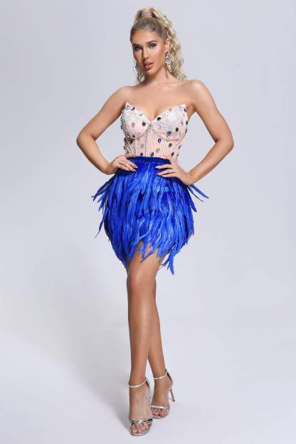 Diamonds In The Sky Feather Diamonate Mini Dress