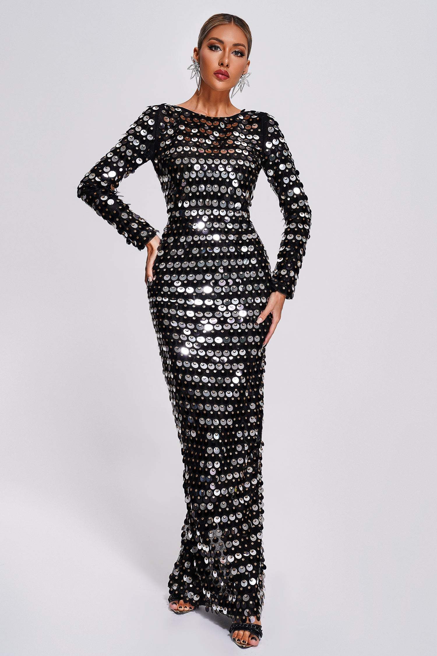 Gerianna Sequin Backless Maxi Dress - Black