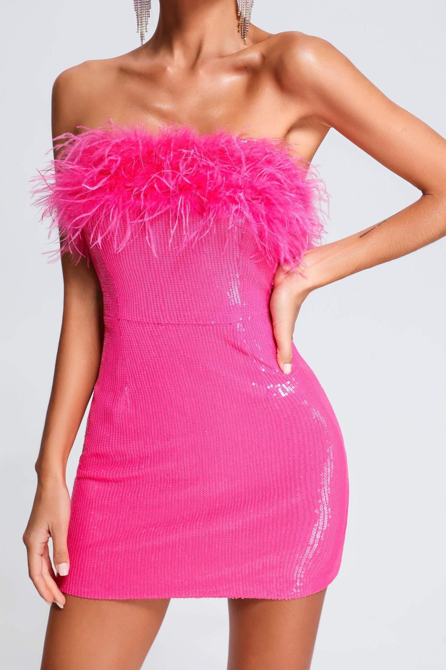 Roto Sequin Feather Mini Dress - Bellabarnett