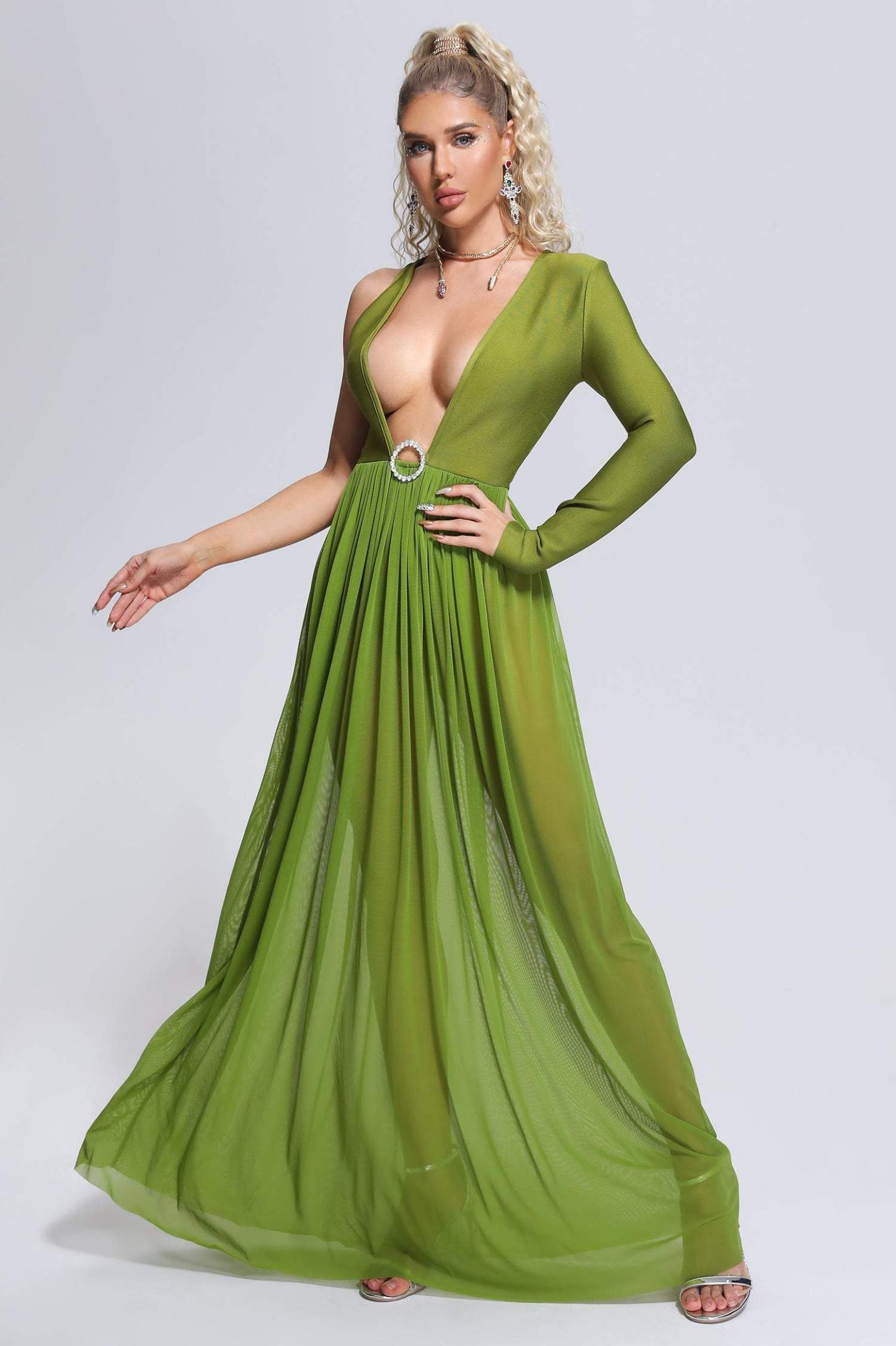 Mensa Deep-V Maxi Bandage Dress