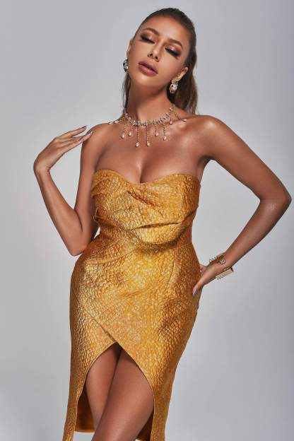 Angelina Jacquard Slit Midi Dress