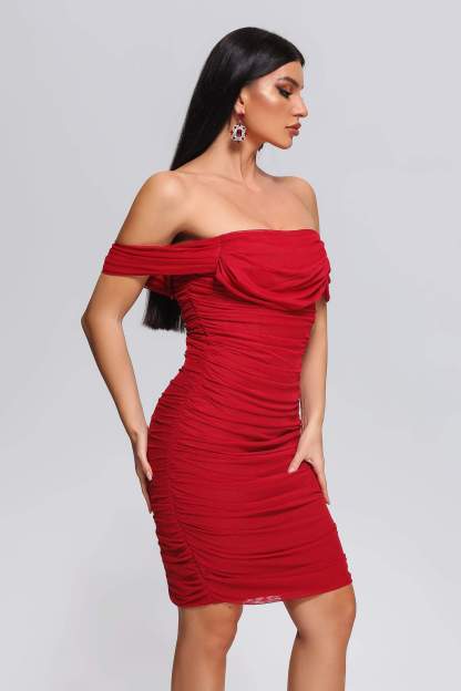 Quanne Off Shoulder Mesh Midi Dress