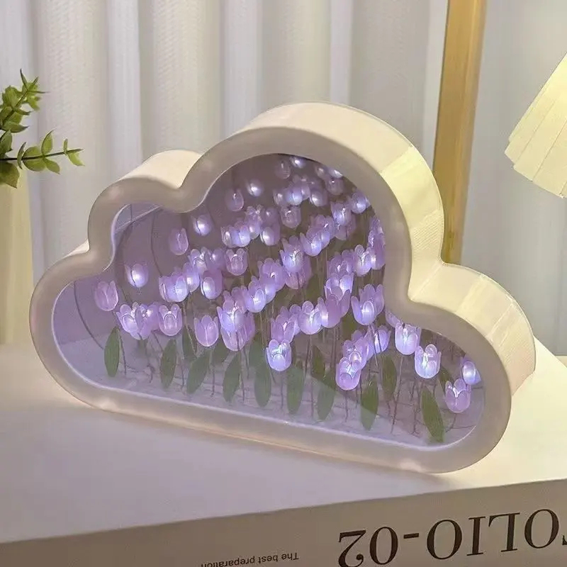 🎁Clouds Tulip Night Light Handmade Mirror Flower Sea Atmosphere Light Desktop Swing Italian Gift❤❤❤