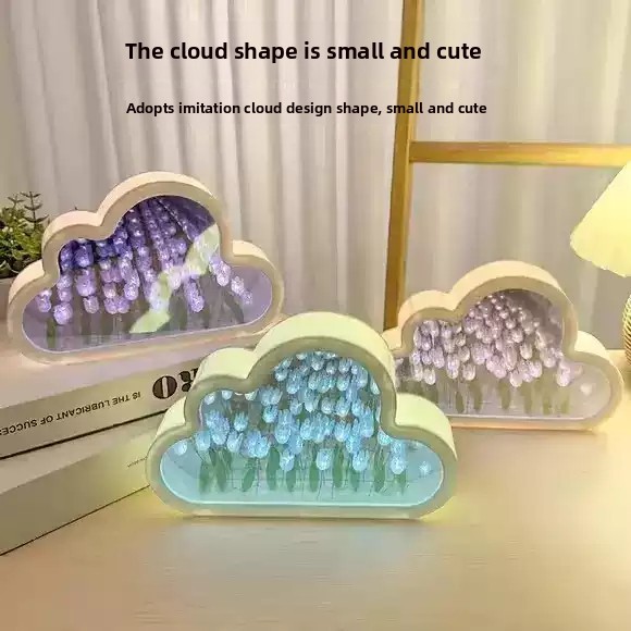 🎁Clouds Tulip Night Light Handmade Mirror Flower Sea Atmosphere Light Desktop Swing Italian Gift❤❤❤