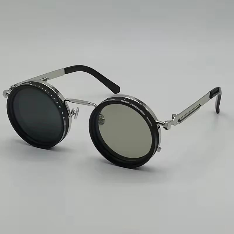 Handmade retro round frame ND9 level rotating adjustable brightness dimming sunglasses dual polarized anti glare sunglasses