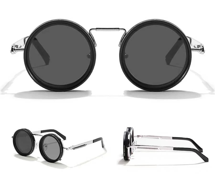 Handmade retro round frame ND9 level rotating adjustable brightness dimming sunglasses dual polarized anti glare sunglasses