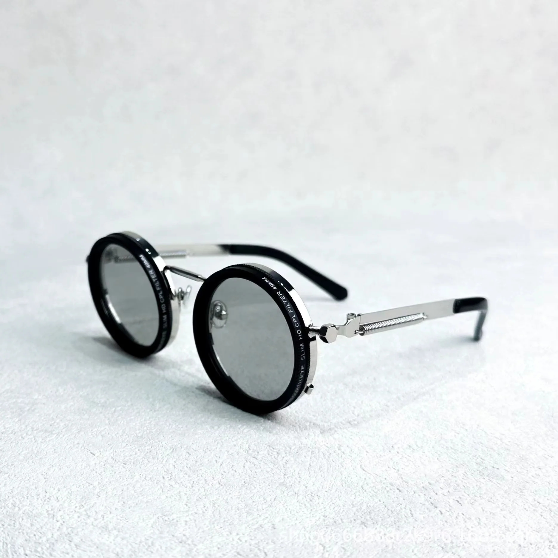 Handmade retro round frame ND9 level rotating adjustable brightness dimming sunglasses dual polarized anti glare sunglasses