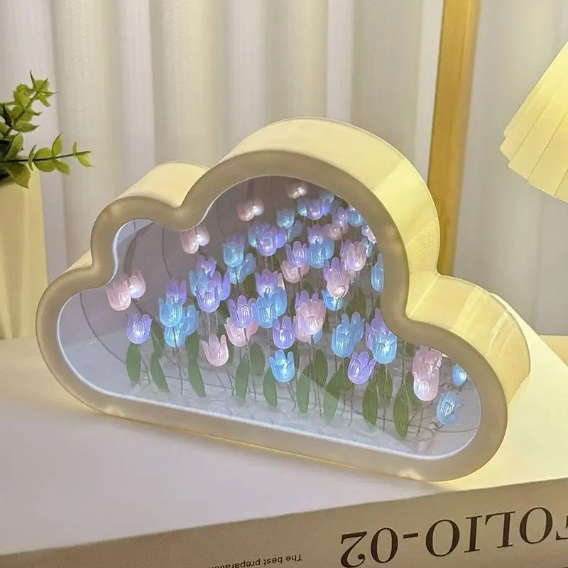 🎁Clouds Tulip Night Light Handmade Mirror Flower Sea Atmosphere Light Desktop Swing Italian Gift❤❤❤