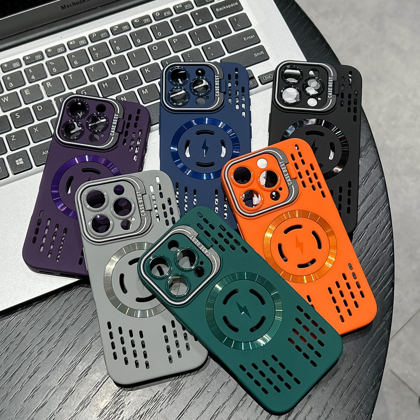 A heat-dissipating and breathable phone case drop protection case with a magnetic lens mount suitable for Apple.