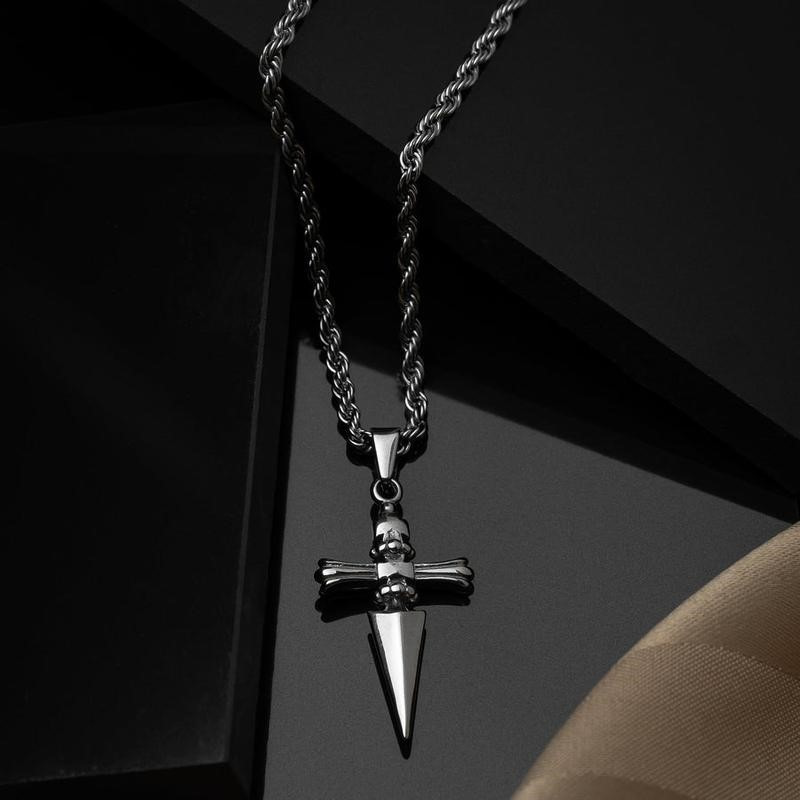 🎁🎁 Trendy cross dagger Personality Pendant Stainless steel twist chain necklace Holiday ornament gift.