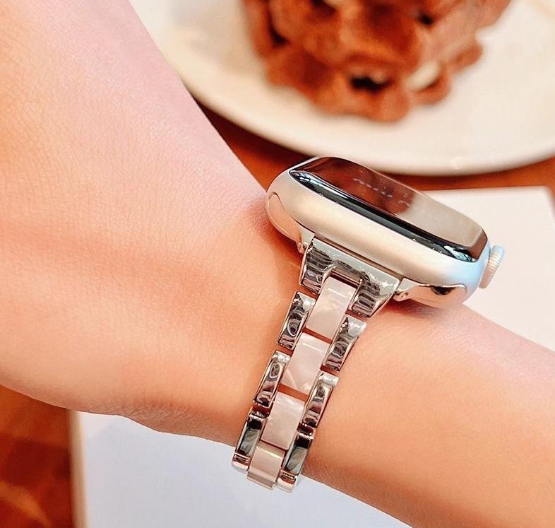 Suitable for applewatchS10, Apple Watch strap s9, metal and resin s8, slim and slender waist 7, high-end and elegant for women