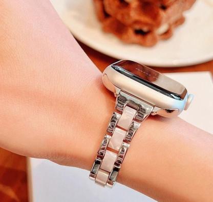 Suitable for applewatchS10, Apple Watch strap s9, metal and resin s8, slim and slender waist 7, high-end and elegant for women