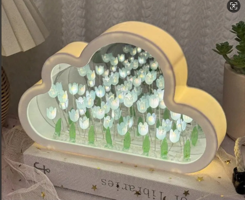 🎁Clouds Tulip Night Light Handmade Mirror Flower Sea Atmosphere Light Desktop Swing Italian Gift❤❤❤