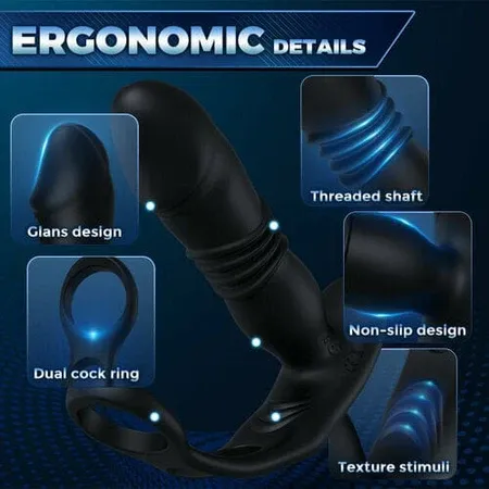 Animisttoy-3 -Thrusting & 12 -Vibrating Cock Rings Prostate Massager  