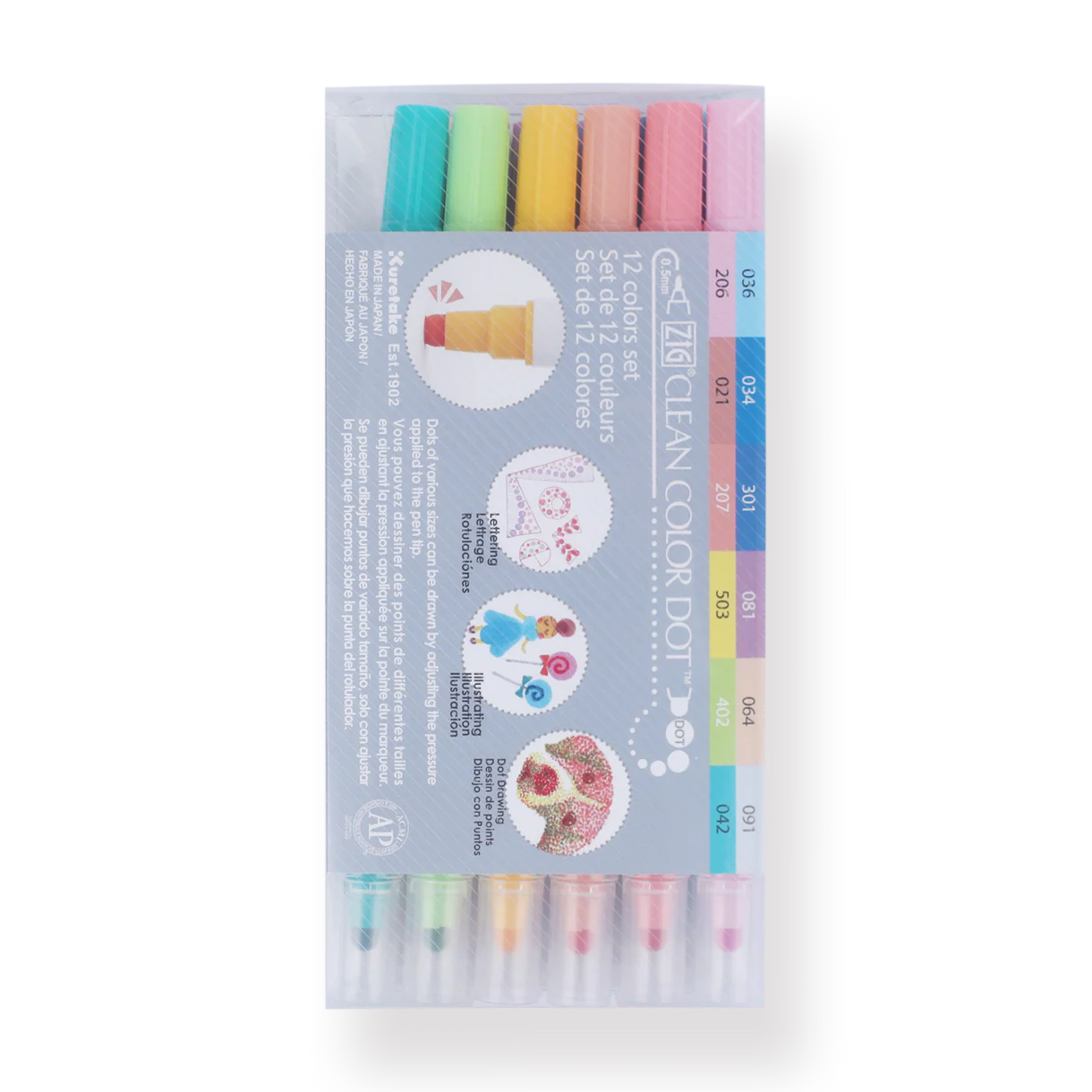 Kuretake ZIG Clean Color Dot Double-Sided Marker - 12 Color Set