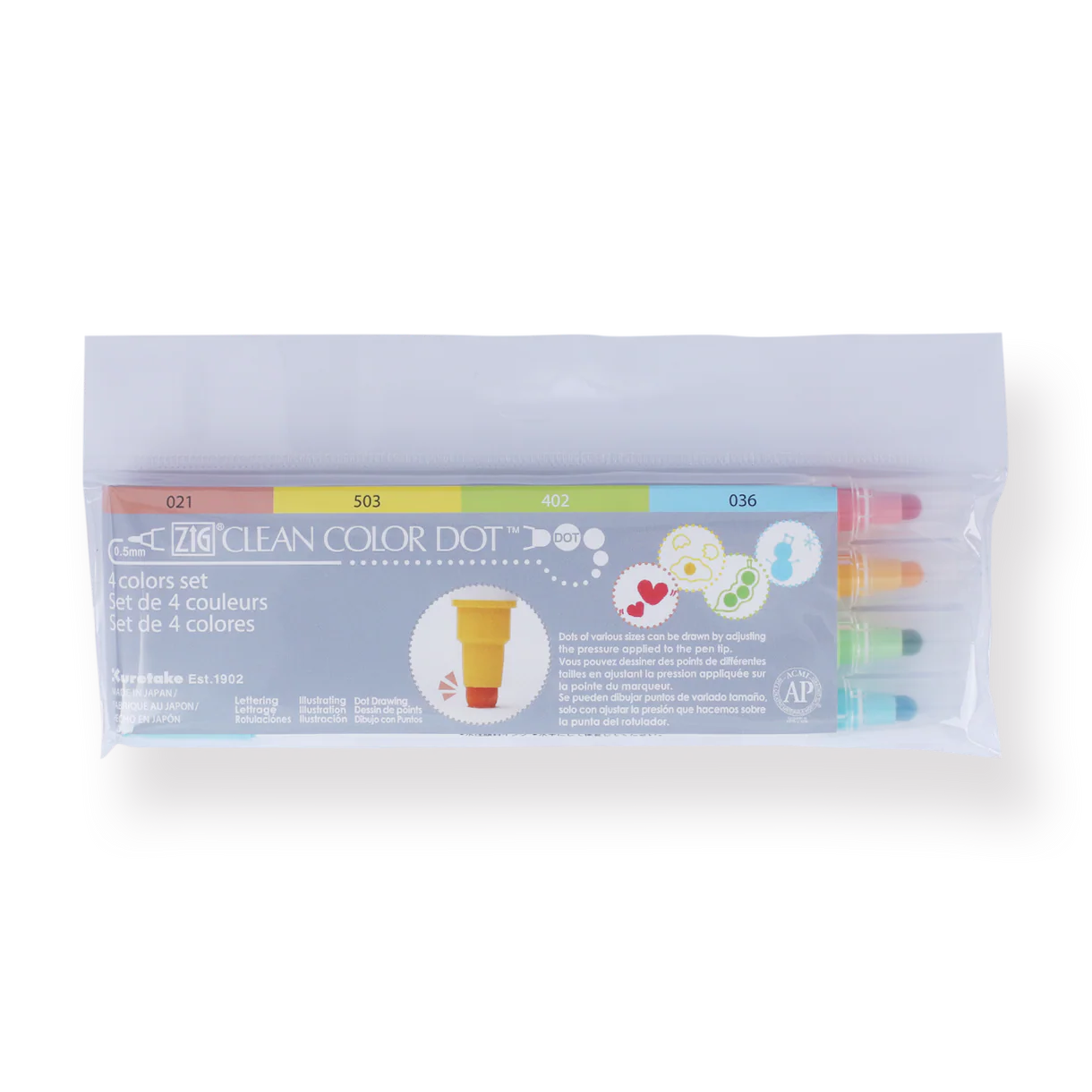 Kuretake ZIG Clean Color Dot Double-Sided Marker - 4 Color Set