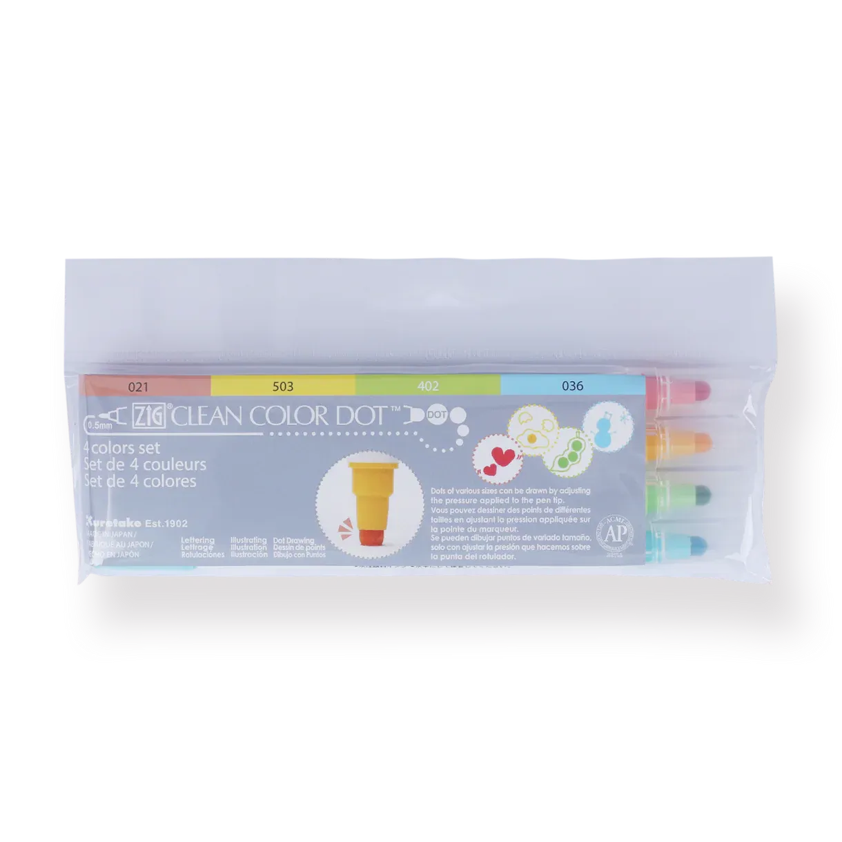 Kuretake ZIG Clean Color Dot Double-Sided Marker - 4 Color Set