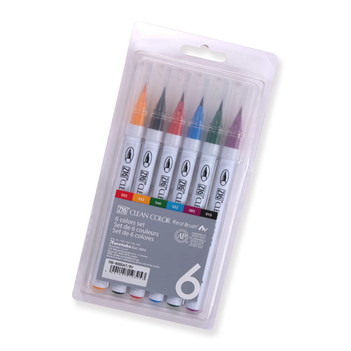 Kuretake ZIG Clean Color Real Brush  Pen - 6 Color Set