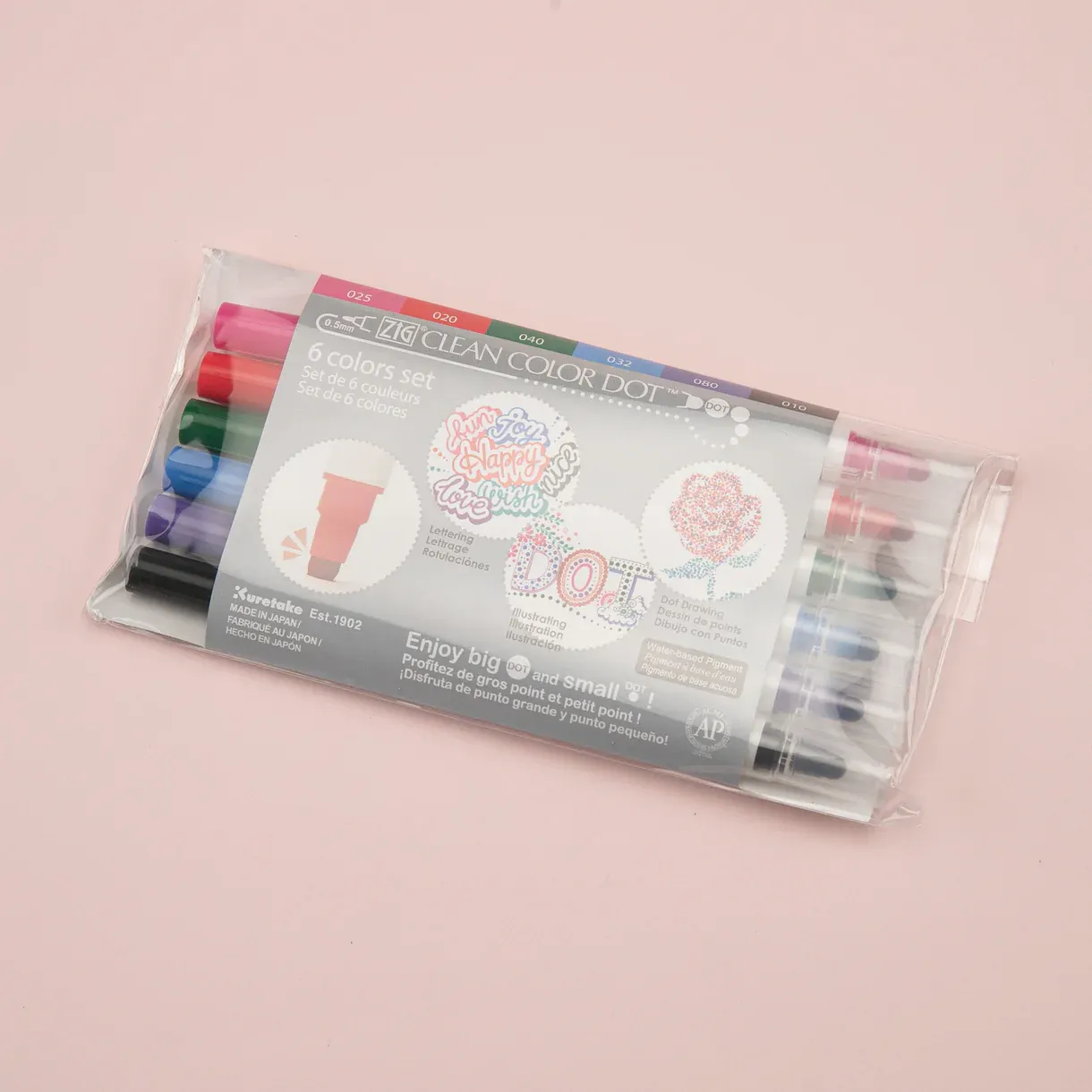  Kuretake Zig Clean Colour Dot Basic Double-Sided Marker - 6 Color Set