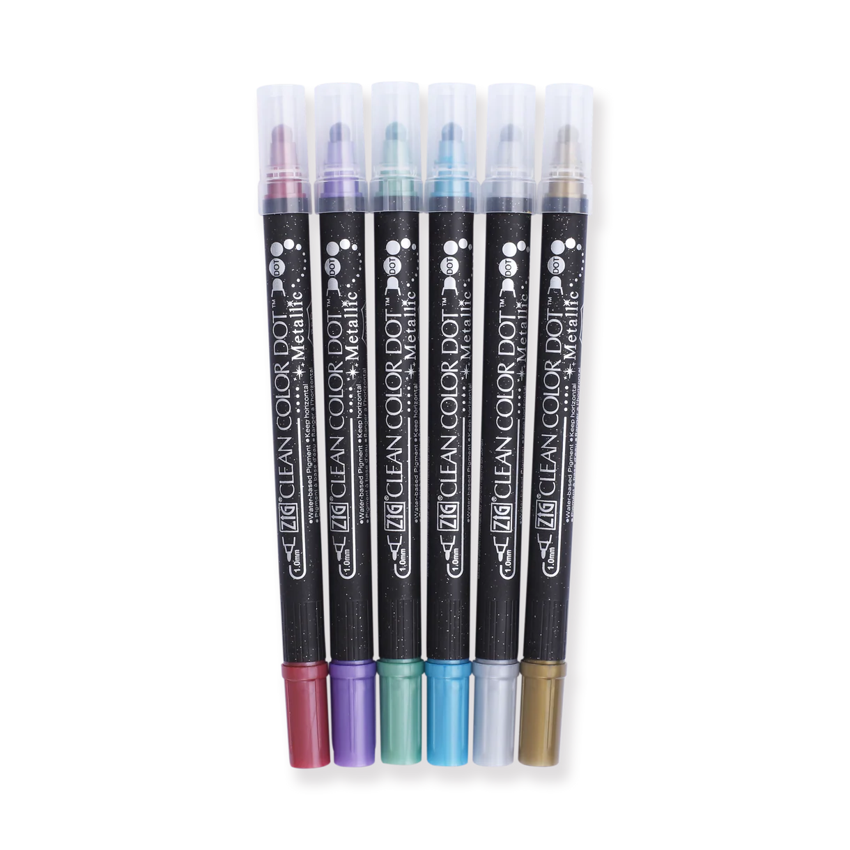Kuretake Zig Clean Colour Dot Metallic Double-Sided Marker - 6 Color Set