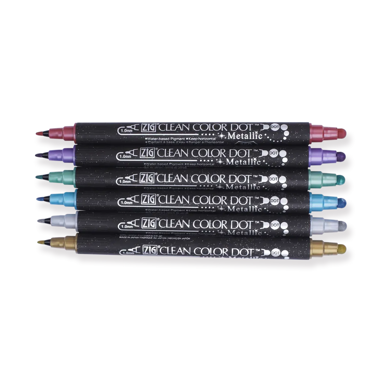 Kuretake Zig Clean Colour Dot Metallic Double-Sided Marker - 6 Color Set