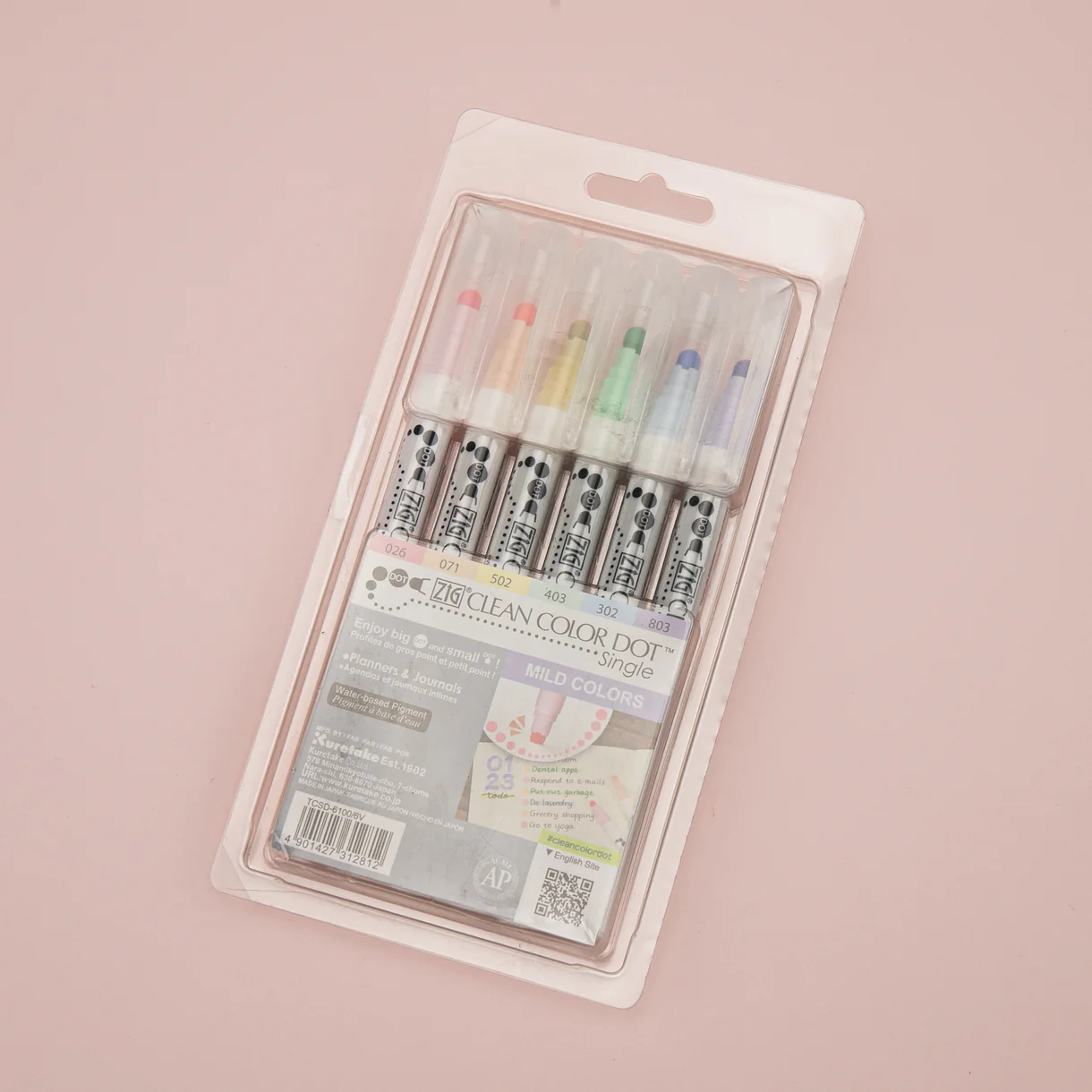 Kuretake Zig Clean Colour Dot Single Marker - 6 Colors Set