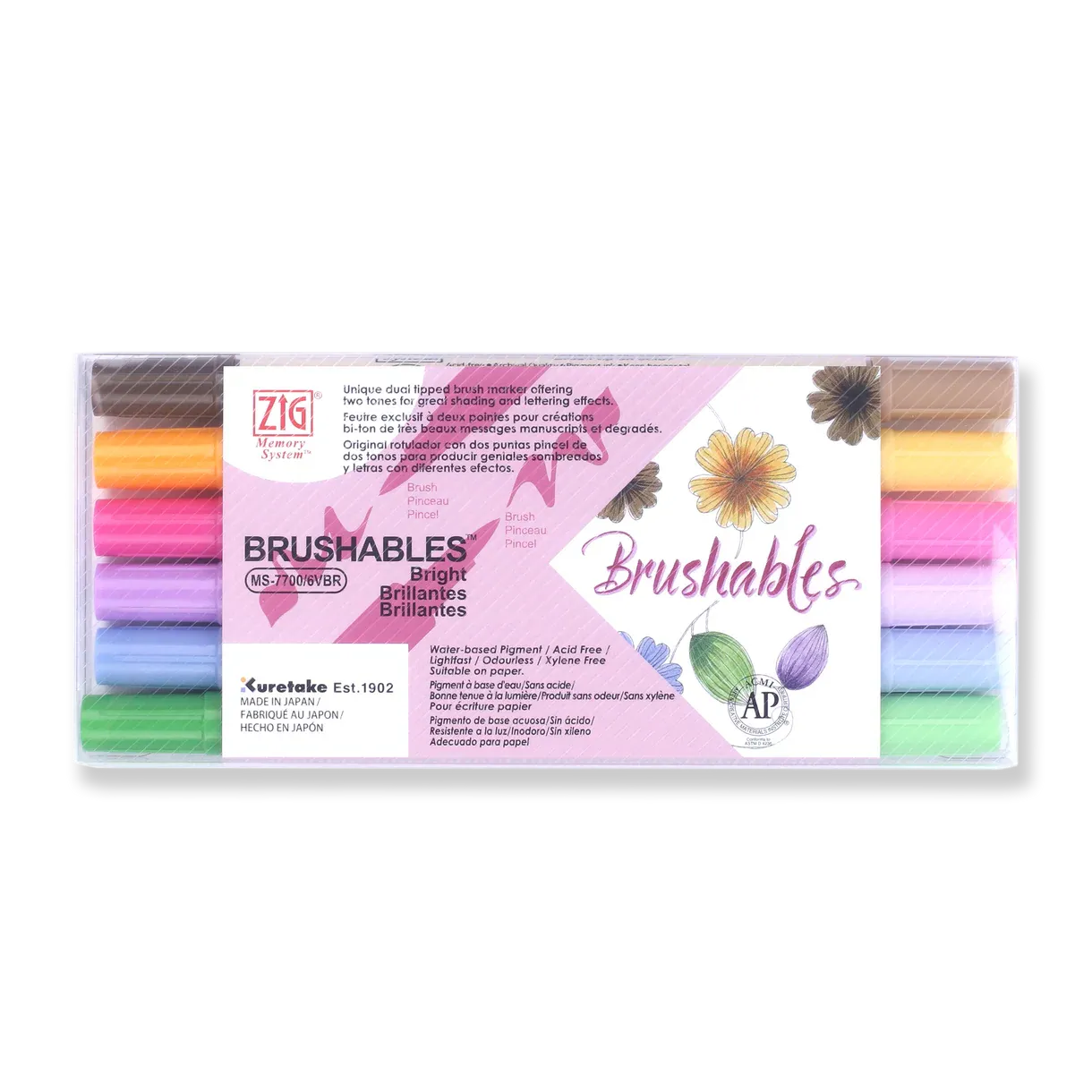 Kuretake ZIG Brushables Brush Pen - 6 Color Bright Set