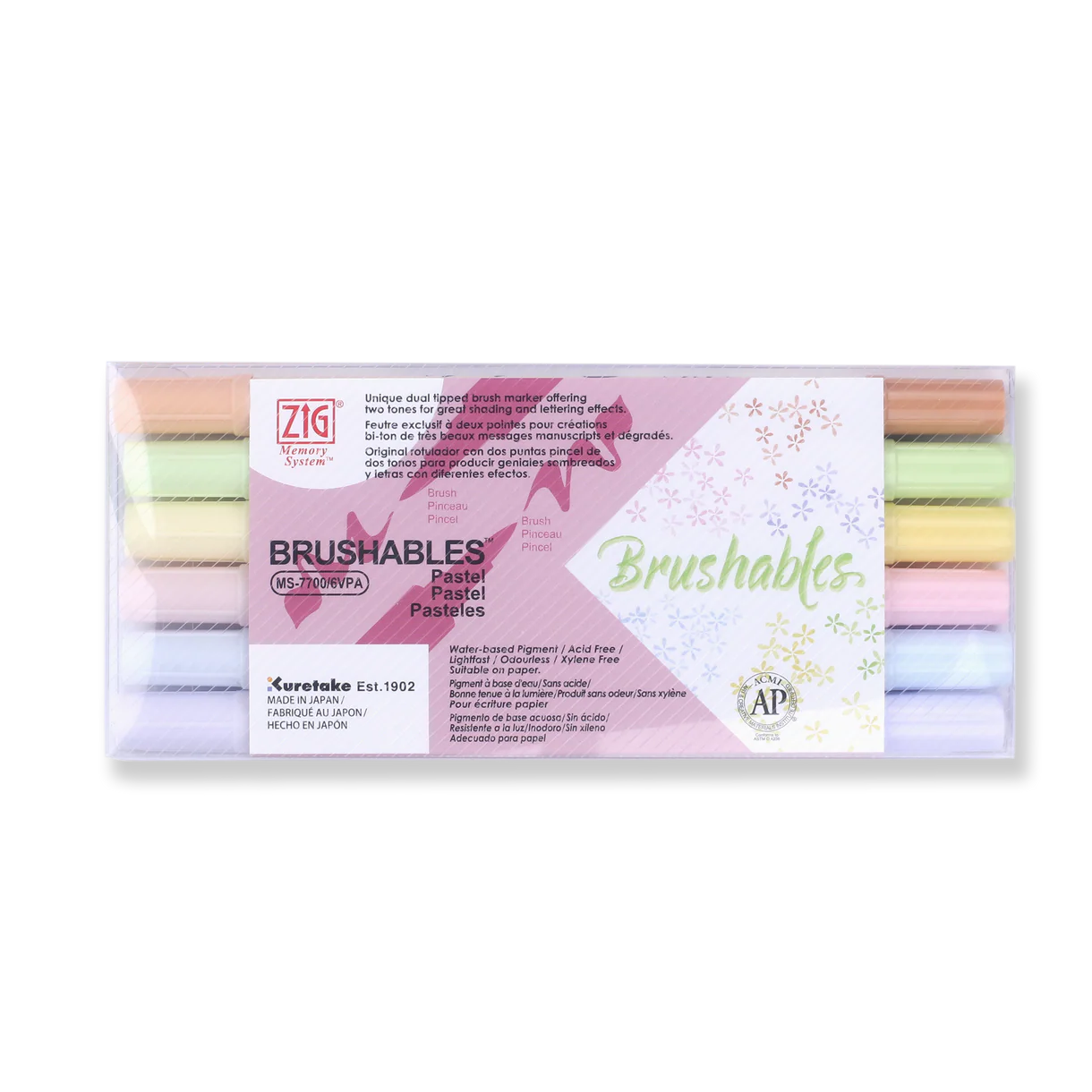 Kuretake ZIG Brushables Brush Pen - 6 Color Pastel Set