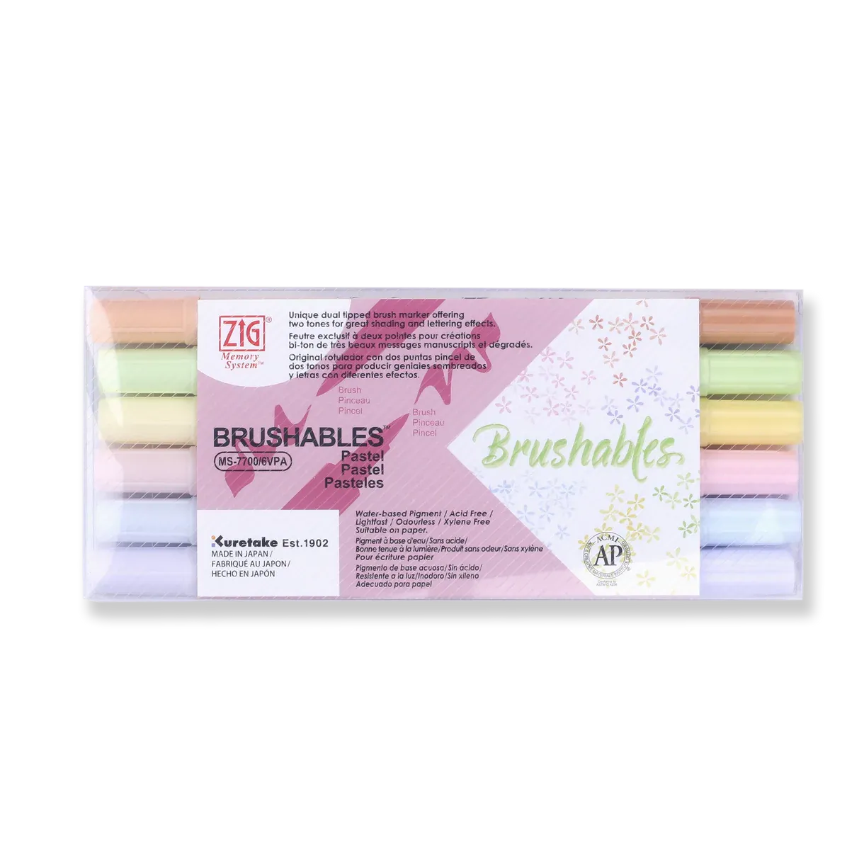 Kuretake ZIG Brushables Brush Pen - 6 Color Pastel Set
