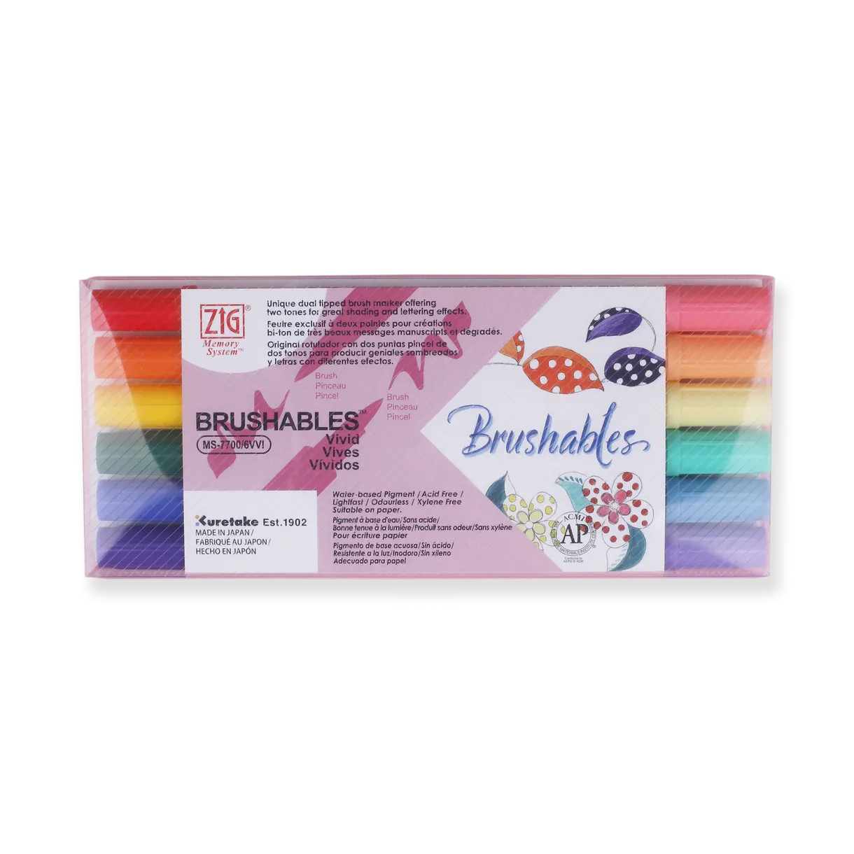 Kuretake ZIG Brushables Brush Pen - 6 Color Vivid Set