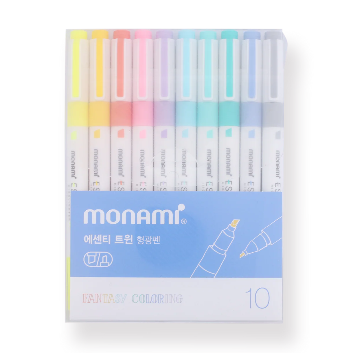 Monami Essenti Twin Highlighter - 2.0 mm  4.0 mm - 10 Colors Set - Fantasy Color