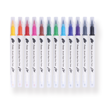 Pentel Brush Sign Pen Twin - Set of 12