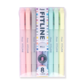 Pentel Fitline Double-Sided Highlighter - Chisel/Fine Tip - 8 Pastel Colors Set
