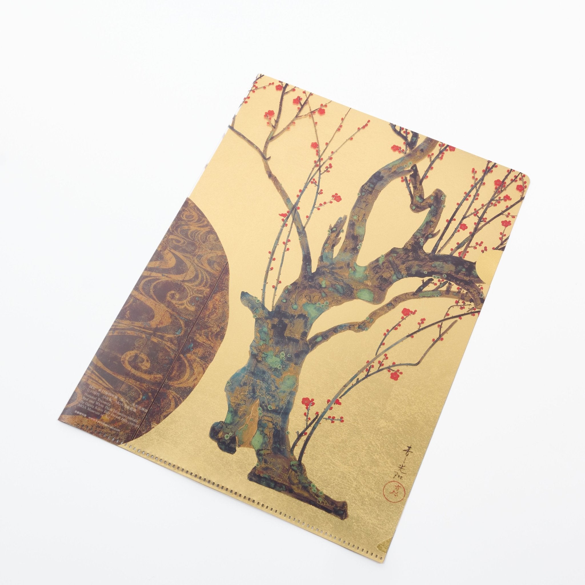 Red and White Plum Blossoms Gold Leaf A4 Clear File / Benrido - bungu