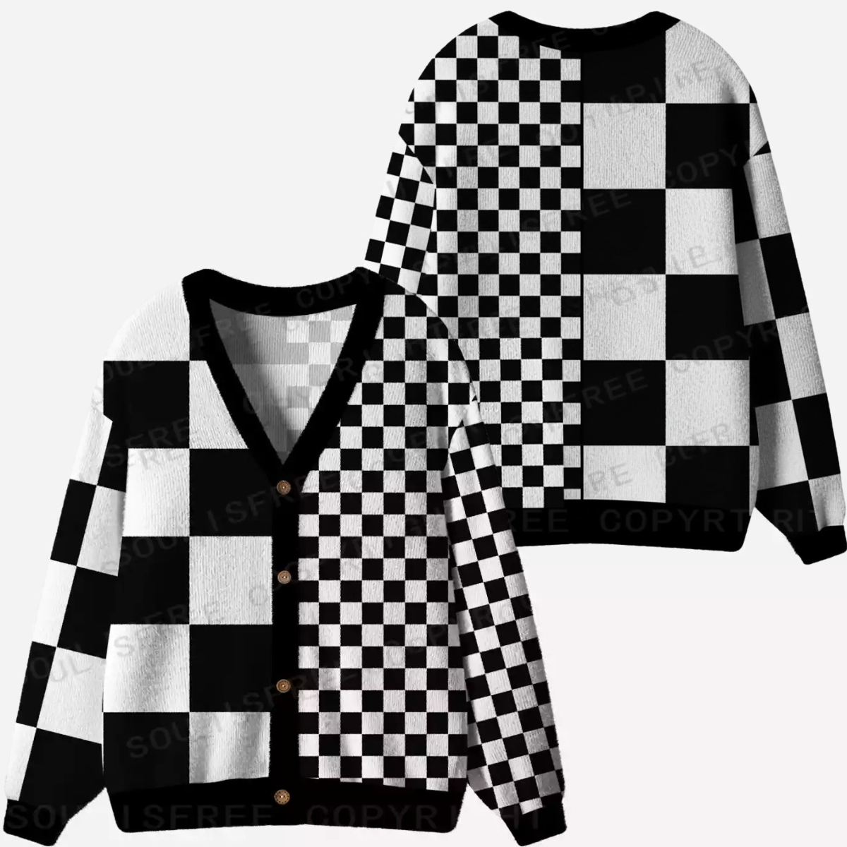 Monochrome Checkerboard Ugly Cardigan Sweaters
