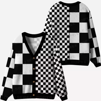 Monochrome Checkerboard Ugly Cardigan Sweaters