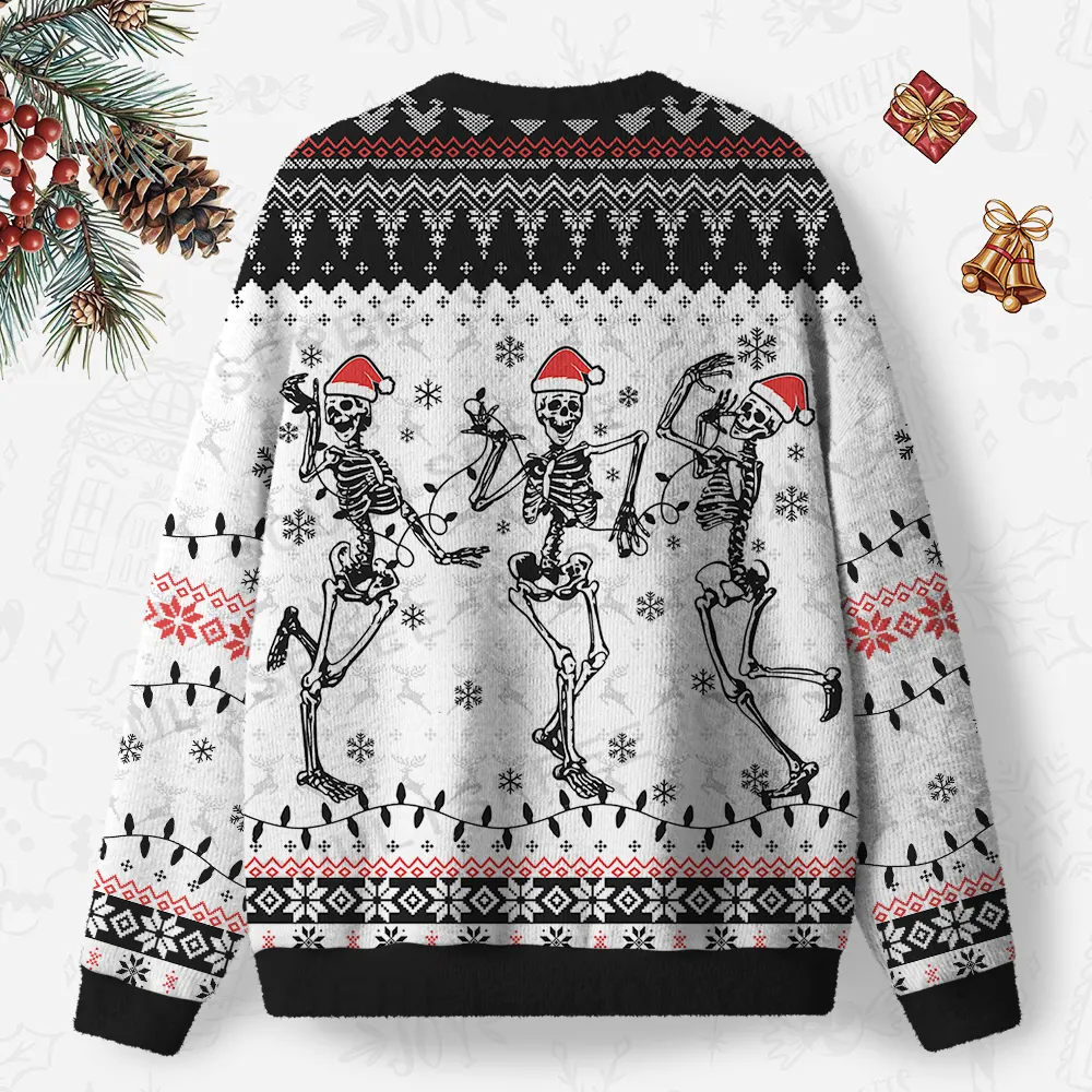 Jolly Dancing Skeletons Ugly Christmas Knit Sweatshirt