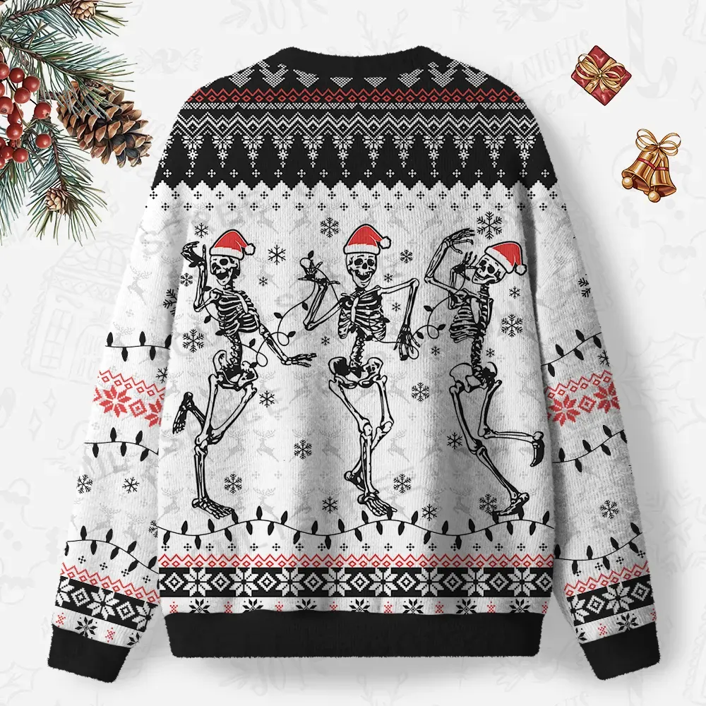 Jolly Dancing Skeletons Ugly Christmas Knit Sweatshirt