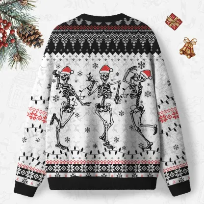 Jolly Dancing Skeletons Ugly Christmas Knit Sweatshirt