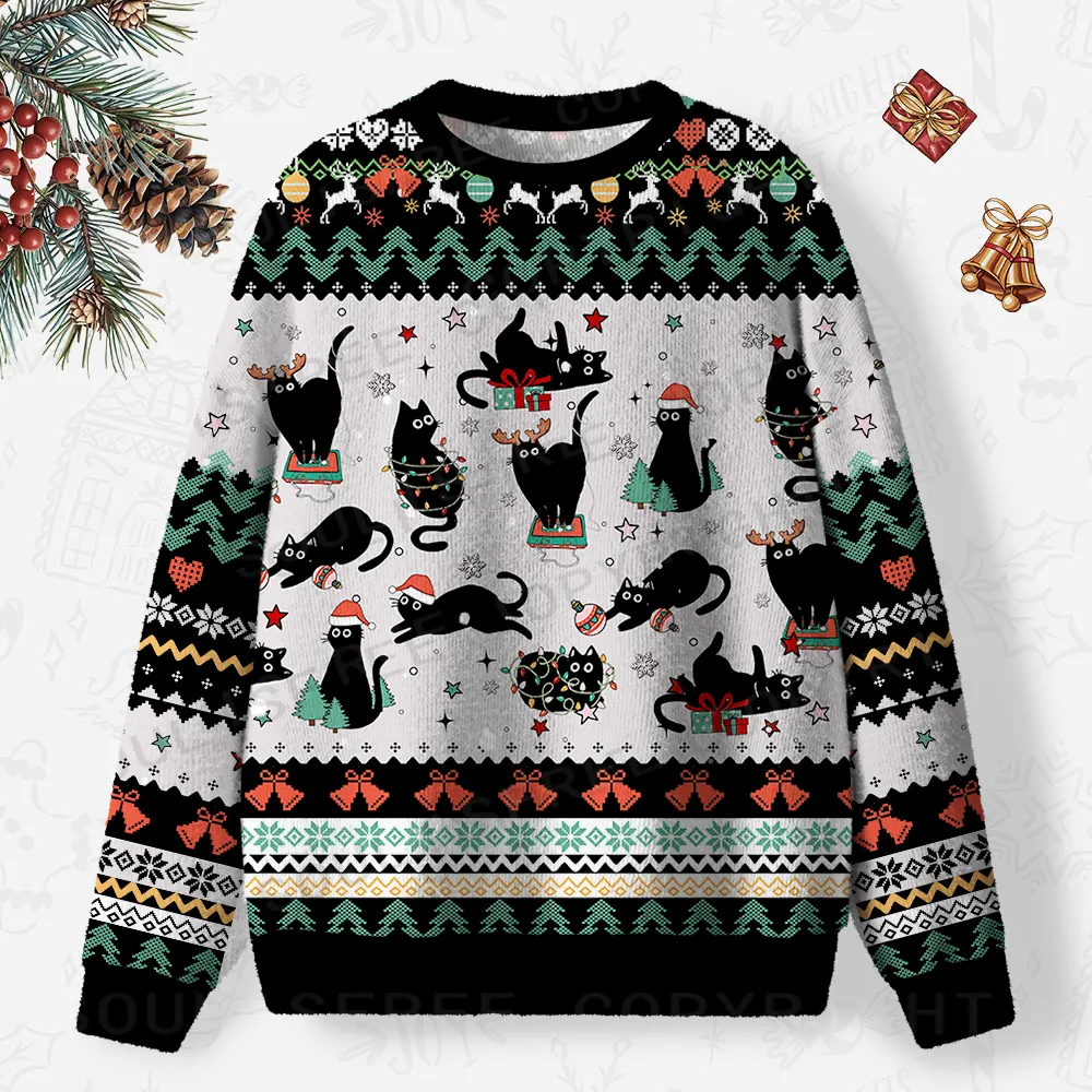 Merry Mischief Cats Ugly Christmas Knit Sweatshirt